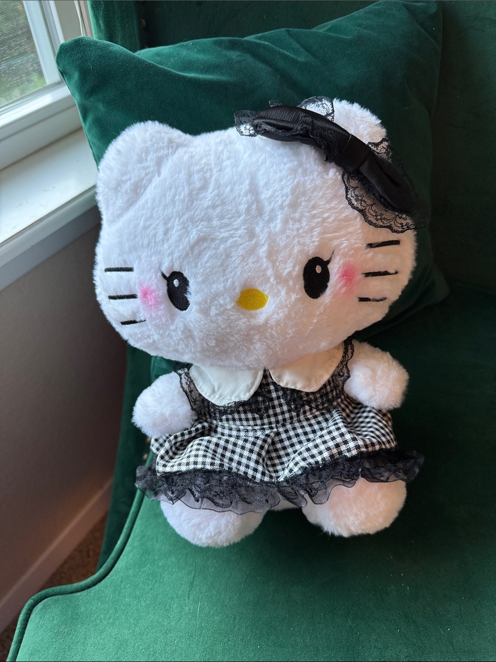 Hello Kitty Plush in White with Black Gingham Outfit